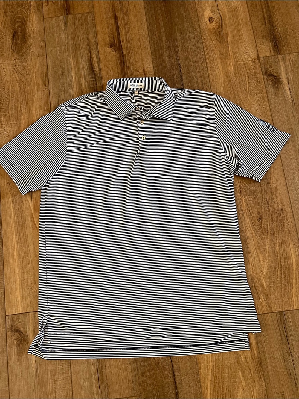 Peter Millar Hales Performance Jersey Striped Polo Shirt Navy Men's XL Logo